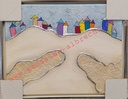 Original Lea Bach "Häuser Berg & Tal"  Hellblau/Sand 40 x 50 cm