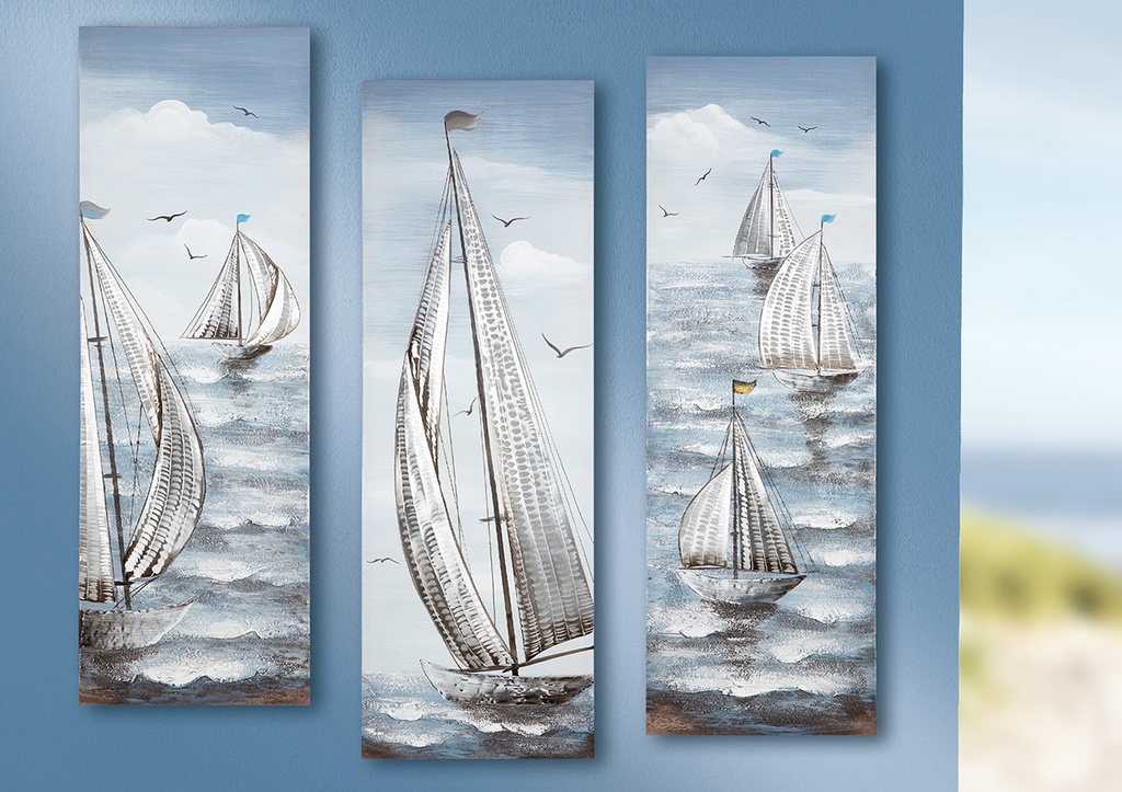 Original Leinwandbild mit Aluelementen "Regatta"  40 x 120 cm