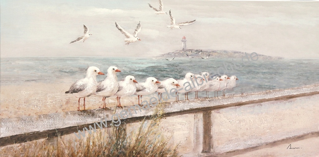 Original Leinwandbild "Küstenmöwen" 120 x 60 cm