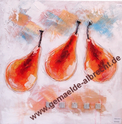 Original Leinwandbild "3 Birnen" 60 x 60 cm
