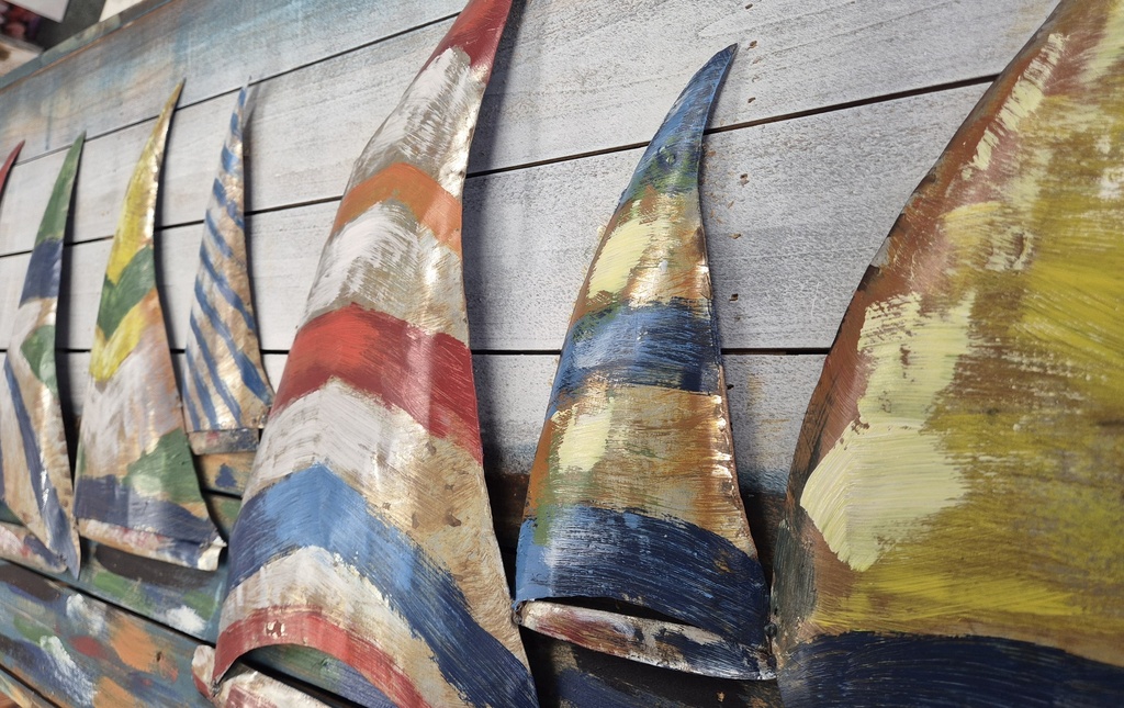 Holz/Metall 3D Bild "10 Segler" 50 x 150 cm 