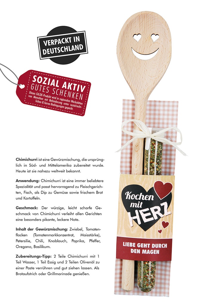 Kochlöffel mit Gewürzmischung "Kochen mit Herz" Liebe geht durch den Magen