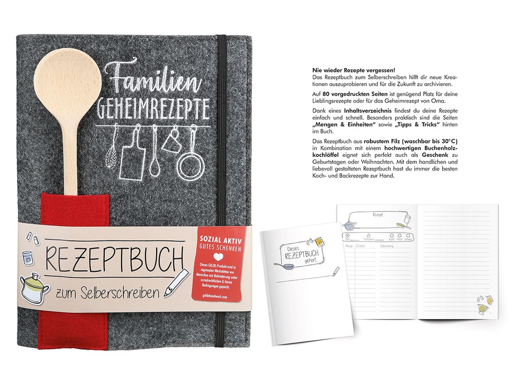 Kochbuch mit Kochlöffel "Familien Geheimrezepte"