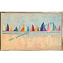 Original Lea Bach "Segelboote"  60 x 100 cm hellblau/sand