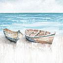Original Leinwandbild "Boote am Strand" 60 x 60 cm