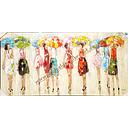 Original Leinwandbild "Frauen mit Schirmen" 70 x 140 cm