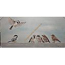 Original Leinwandbild "Spatzen auf Mauer" 70 x 140 cm 