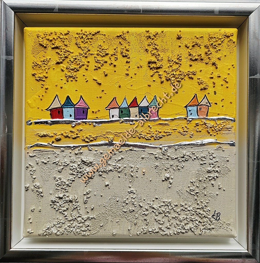 Orig. Lea Bach "Häuschen" 20 x 20 cm gerahmt