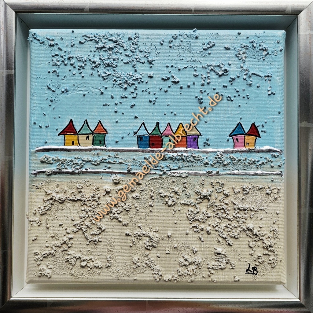 Orig. Lea Bach "Häuschen" 20 x 20 cm gerahmt