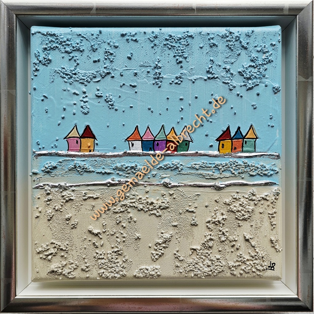 Orig. Lea Bach "Häuschen" 20 x 20 cm gerahmt