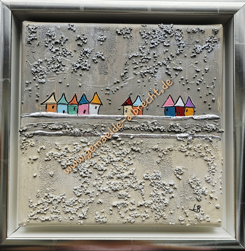 Orig. Lea Bach "Häuschen" 20 x 20 cm gerahmt