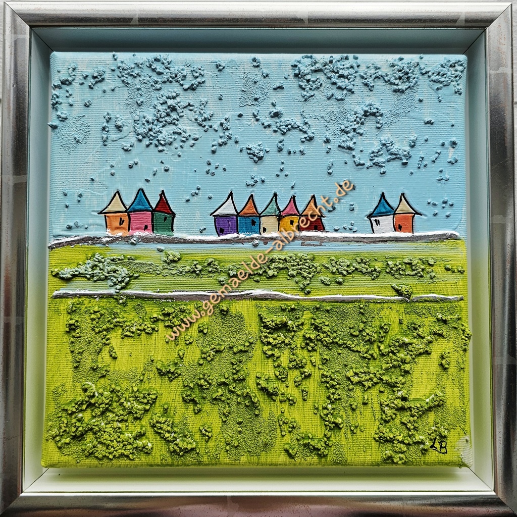 Orig. Lea Bach "Häuschen" 20 x 20 cm gerahmt