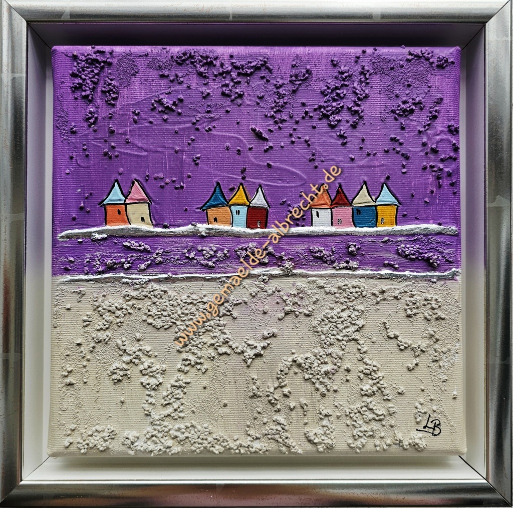 Orig. Lea Bach "Häuschen" 20 x 20 cm gerahmt