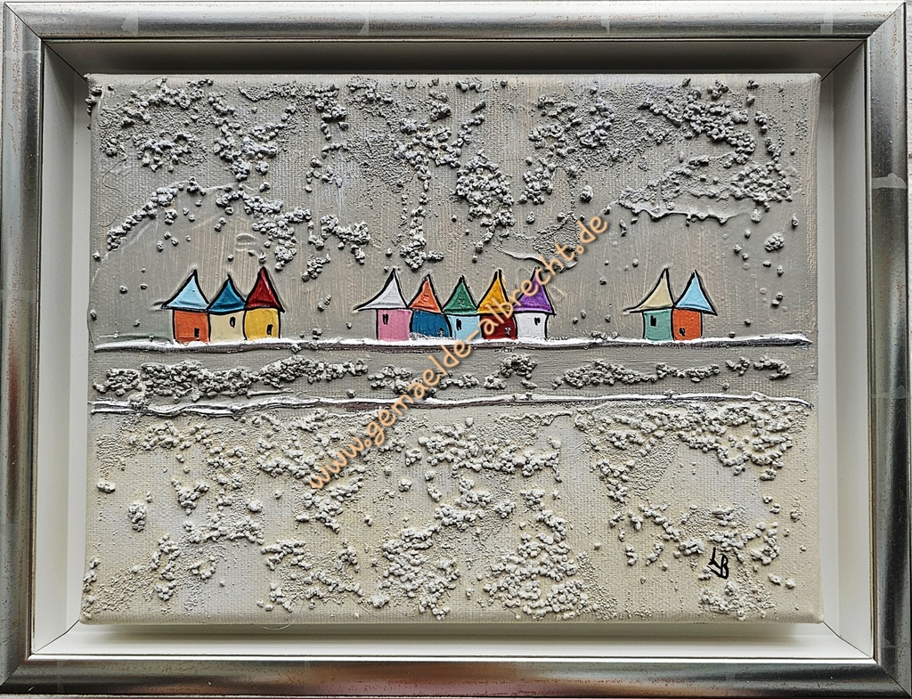 Orig. Lea Bach "Häuschen" 18 x 24 cm gerahmt