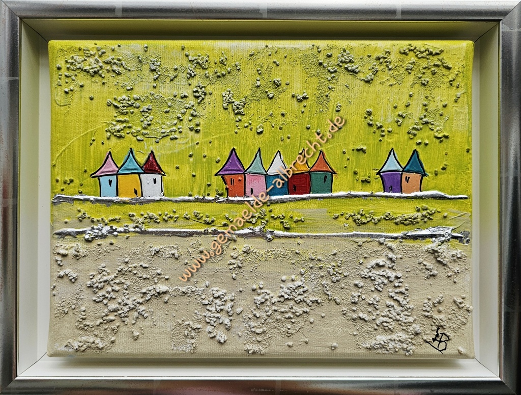 Orig. Lea Bach "Häuschen" 18 x 24 cm gerahmt