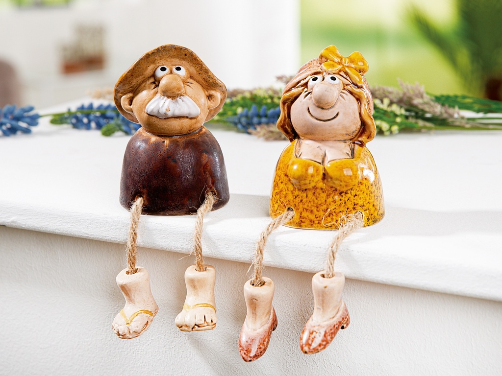 Skulptur Kantensitzer Bommelbeine "Hans & Hilde" H 9 cm