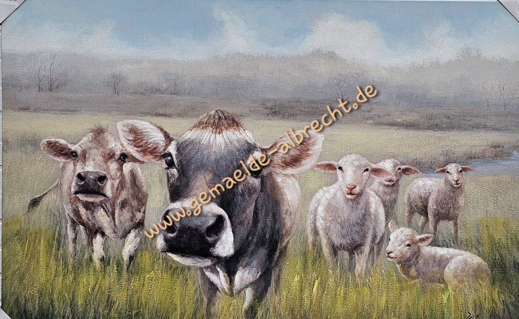 Original Leinwand "Friends Kühe Schafe" 80x120 cm
