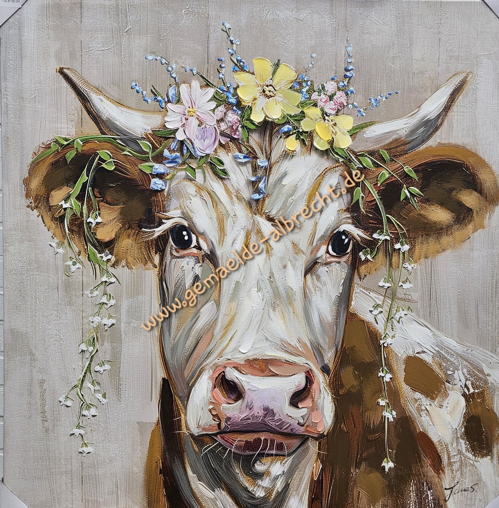 Original Leinwand "Bunte Kuh" 100x100 cm