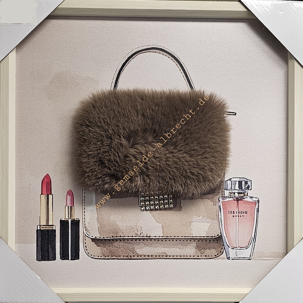 Bild mit Rahmen 3D "Handtasche" braun 40x40cm