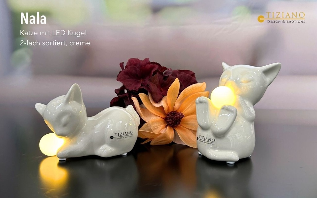 LED Skulptur Katze "Nala sietzend" H 11 cm