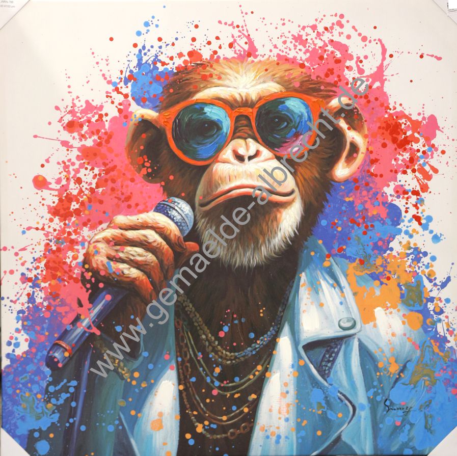 Leinwandbild "Affe am Micro" 100x100cm