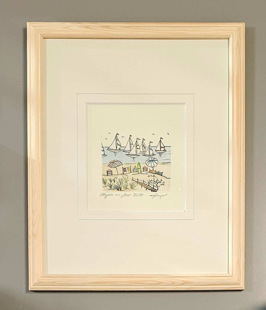 Orig. Radierung "Regatta am Meer" PP 24 x 30 cm