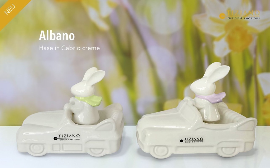 Skulptur Hase im Auto "Albano" H 15,5 cm