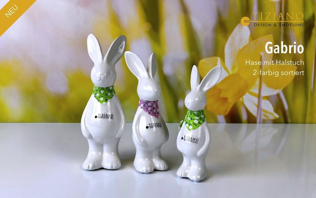Skulptur Hase "Gabrio" mit Halstuch H 16 cm