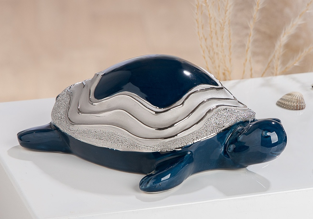 Deko Skulptur Schildkröte groß blau L 22 cm