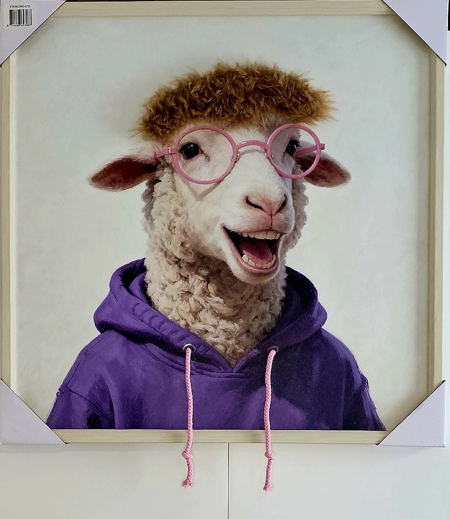 Bild 3D "Schaf mit Brille" Kunstfell 60 x 60 cm