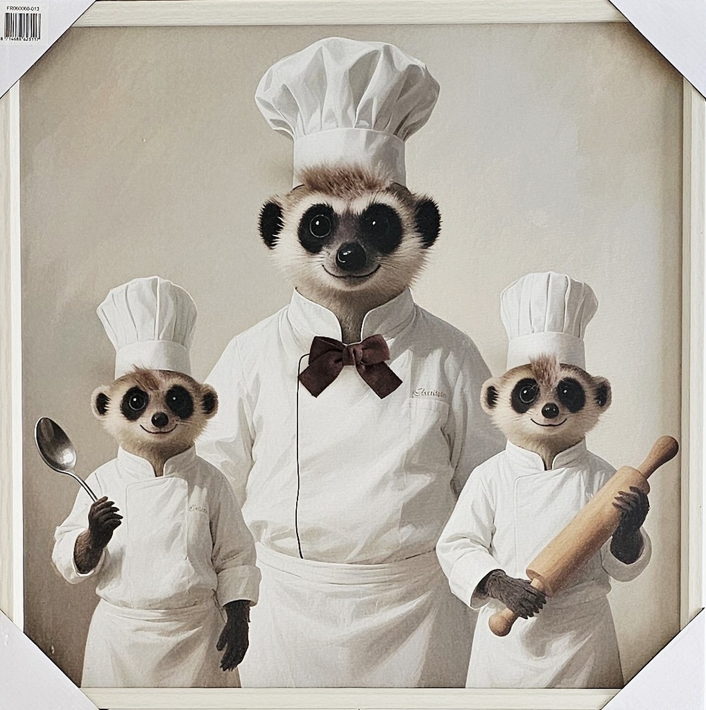 Original Leinwandbild "3 Erdmännchen" Kunstfell 60 x 60 cm