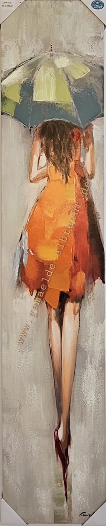 Original Leinwandbild "Frau mit grünem Schirm"  30 x 150 cm