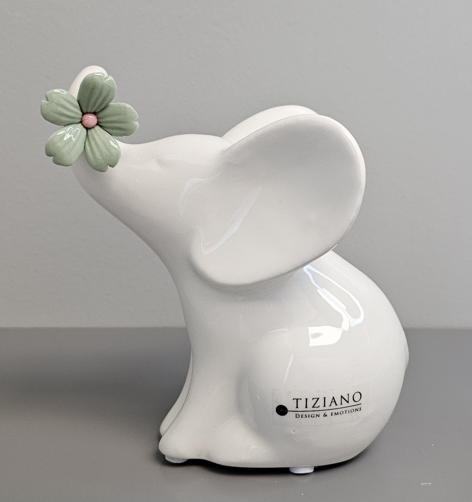 Skulptur Elefant "Leon sitzend" Blume grün H 12 cm