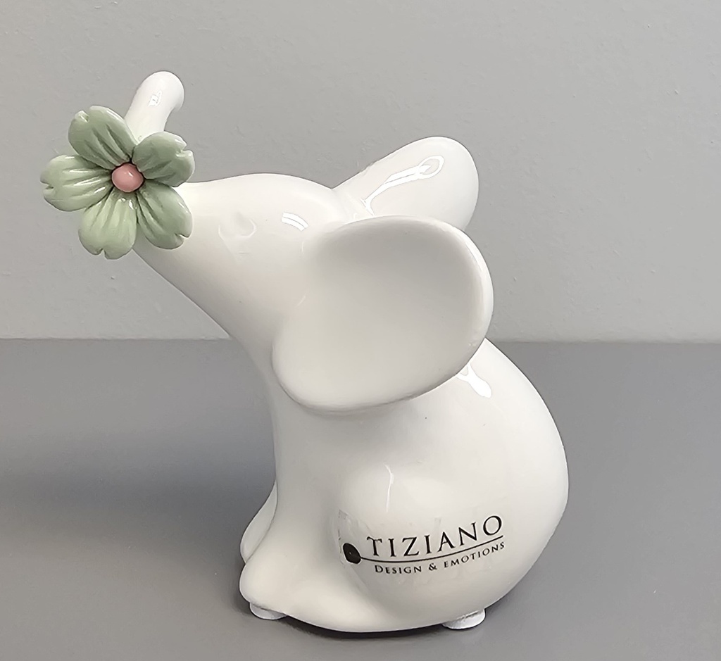 Skulptur Elefant "Leon sitzend" Blume grün H 8 cm
