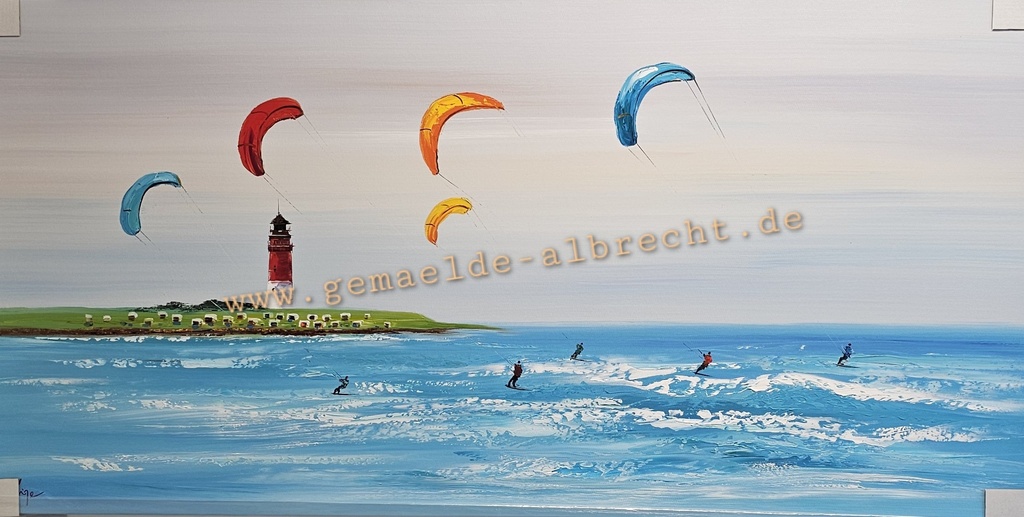 Orig. Acrylgemälde "Büsumer Kitesurfer" 60 x 120 cm