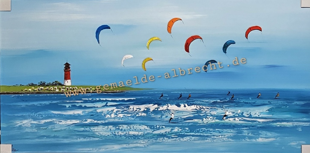 Orig. Acrylgemälde "Büsumer Kitesurfer" 60 x 120 cm