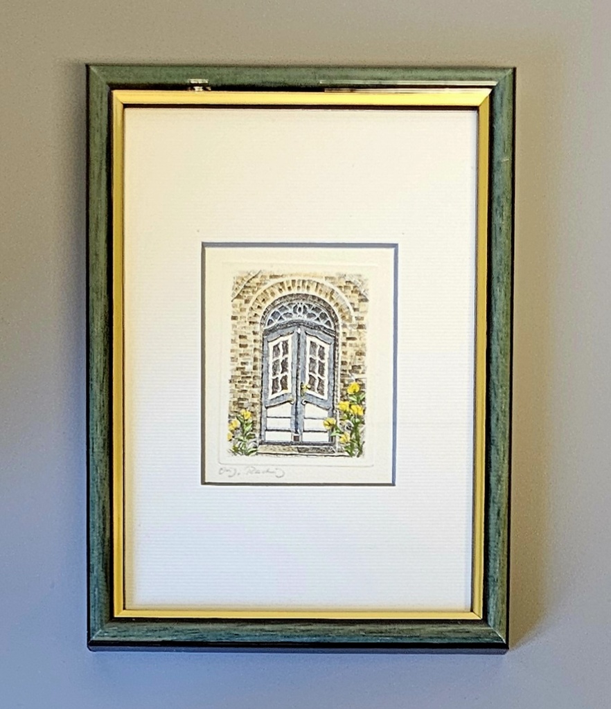 Orig. Radierung "Friesentür blau" 13 x 18 cm