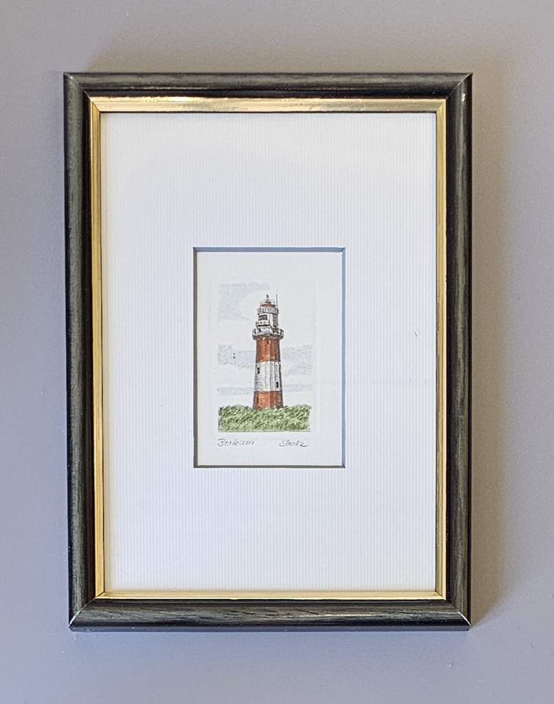 Orig. Radierung "Leuchtturm Borkum" 13 x 18 cm