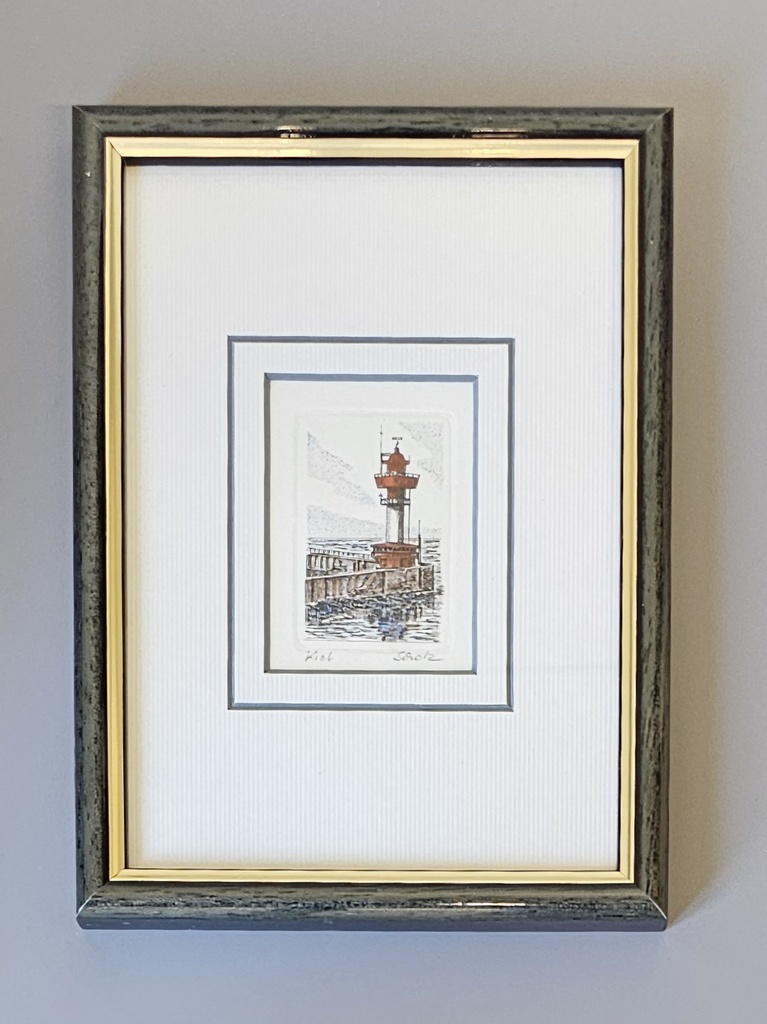 Orig. Radierung "Leuchtturm Kiel" 13 x 18 cm