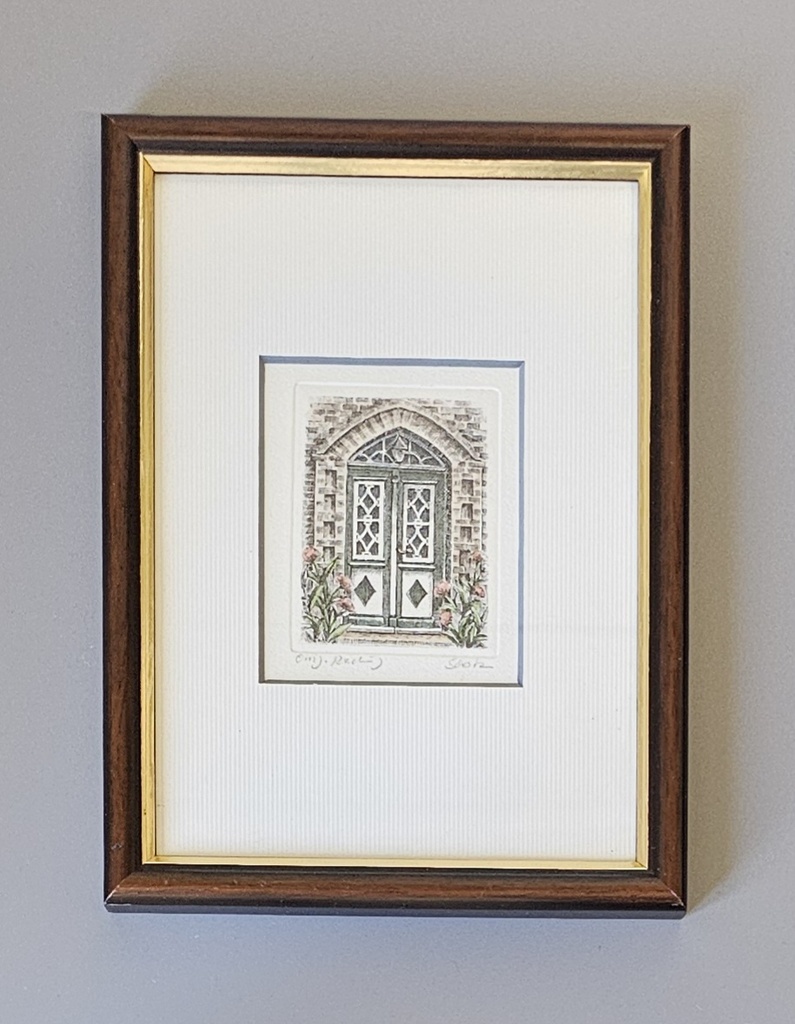 Orig. Radierung "Friesentür grün" 13 x 18 cm