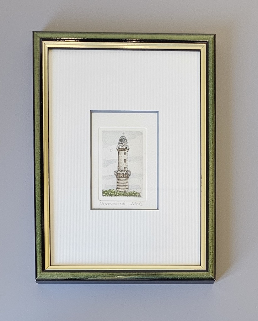 Orig. Radierung "Leuchtturm Warnemünde" 13 x 18 cm