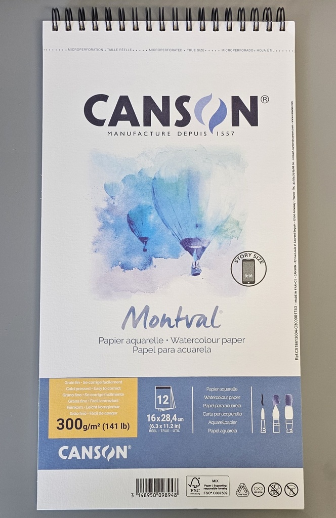 Canson Montval Aquarell Papier Spiralbogen  16 x 28,4 cm