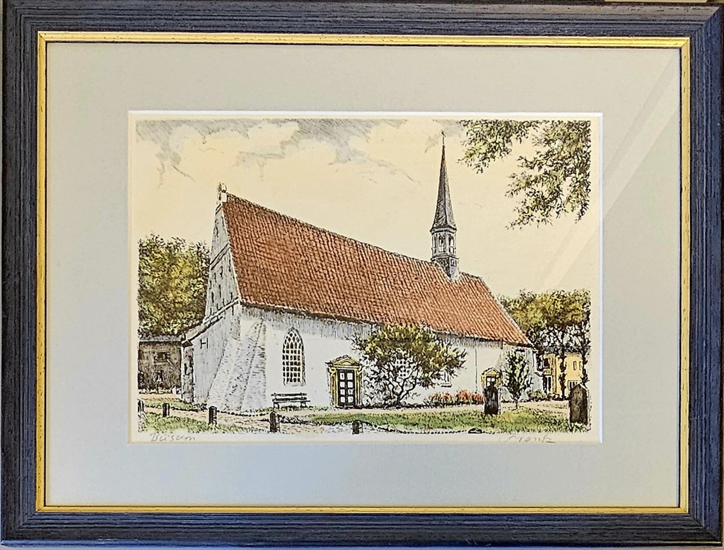 Orig. Radierung "Büsumer St.Clemens Kirche" 44 x 34 cm
