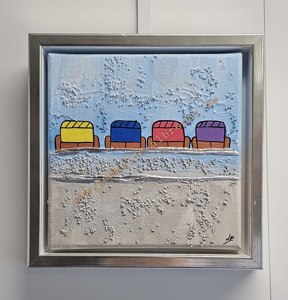 Original Lea Bach "Strandkörbe" 20 x 20 cm blau/sand