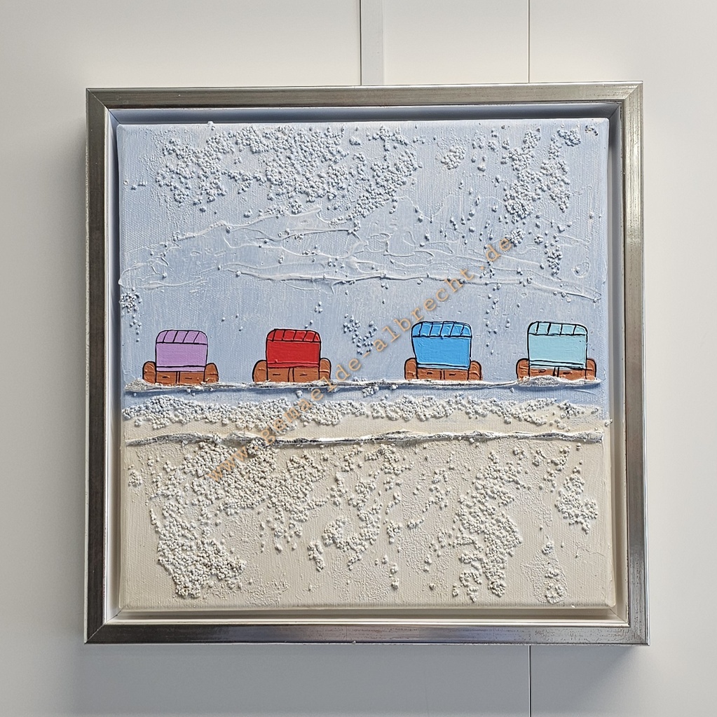 Original Lea Bach "Strandkörbe" 30 x 30 cm blau/sand