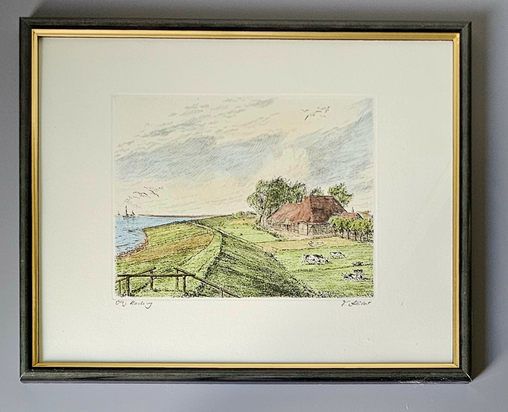 Orig. Radierung "Deich Idyll" 27 x 33 cm