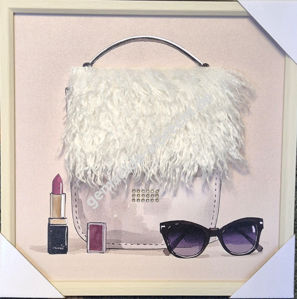 Bild mit Rahmen 3D "Handtasche" weiß 40x40cm