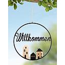 [P0001277] Dekohänger Holz/Metall "Willkommen" D 37,5 cm 