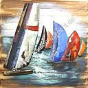 [P0002423] Holz/Metall 3D Bild "6 Segler" 100 x 100 cm