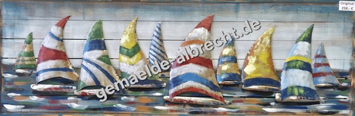 [P0002425] Holz/Metall 3D Bild "10 Segler" 50 x 150 cm 
